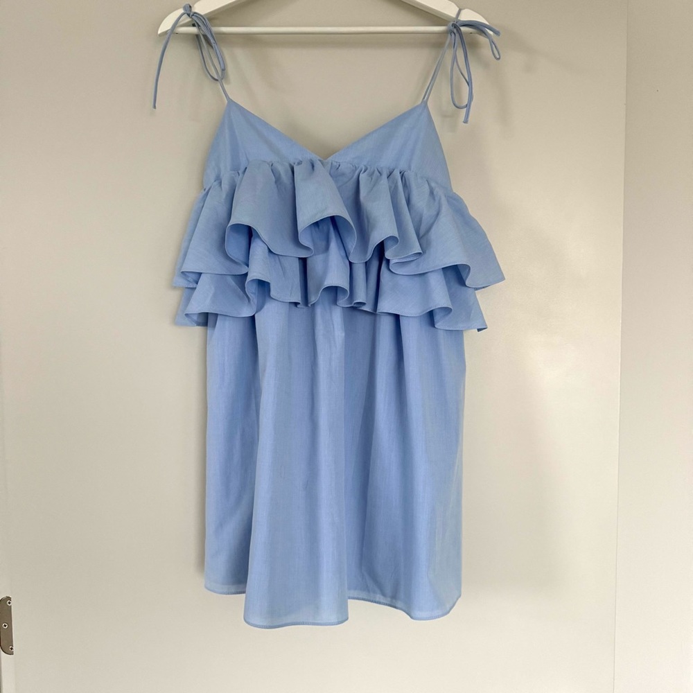 ZARA Blue Ruffled Spaghetti Strap Dress